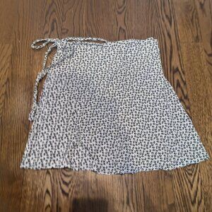 Brandy Melville White and Blue Floral Wrap Mini Skirt